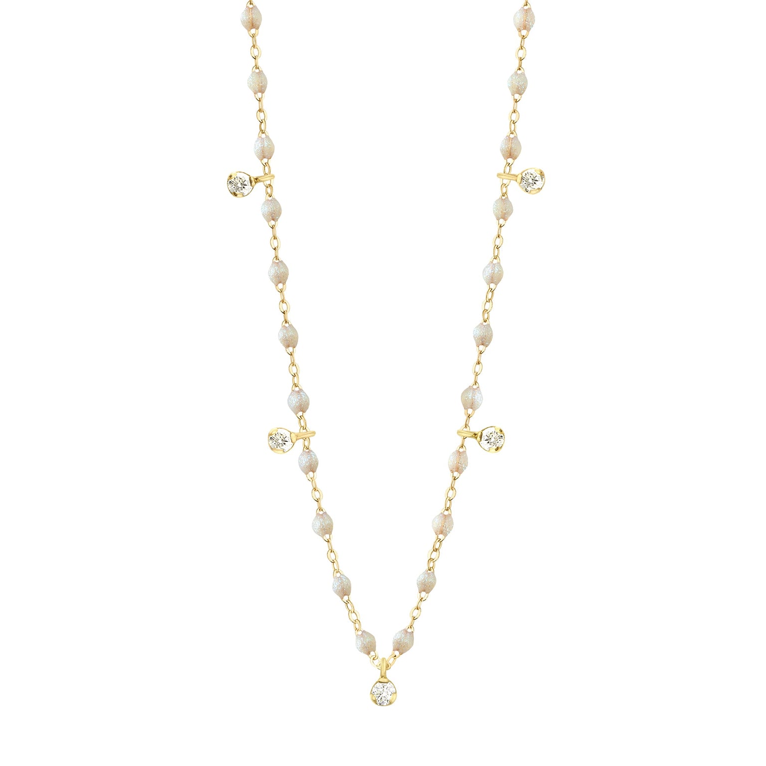 Gigi Clozeau - Gigi Supreme Classic 5 Diamond Necklace, Opal, Yellow Gold, 17.7"