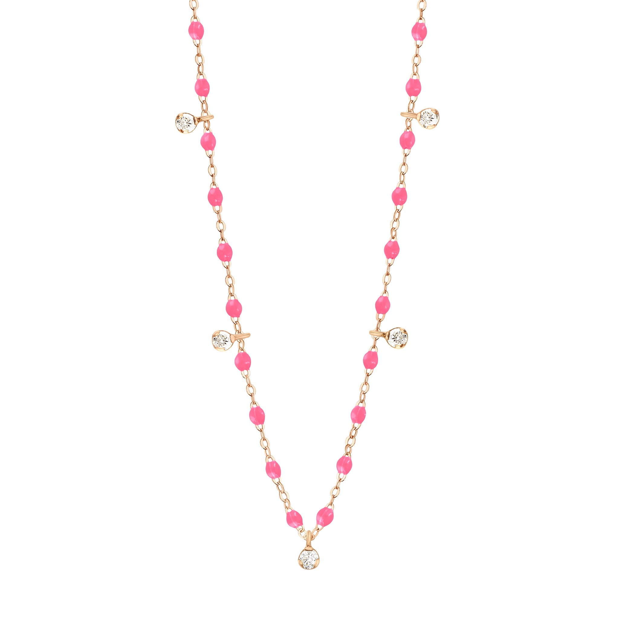 Gigi Clozeau - Gigi Supreme Classic 5 Diamond Necklace, Pink, Rose Gold, 17.7"