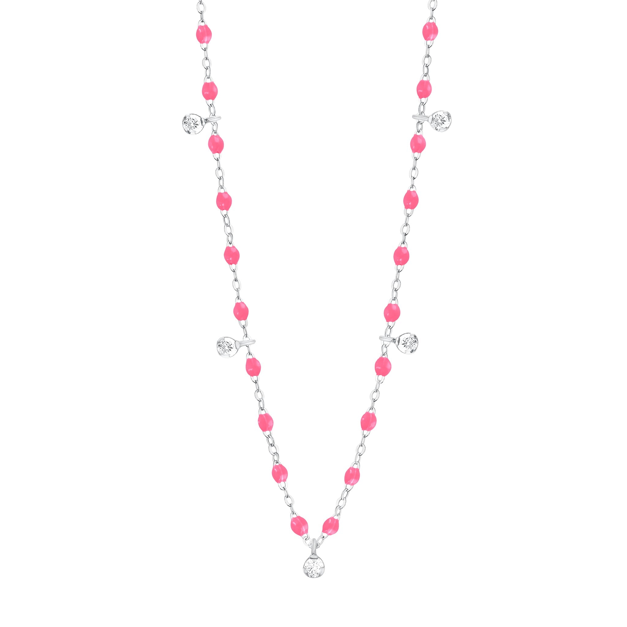 Gigi Clozeau - Gigi Supreme Classic 5 Diamond Necklace, Pink, White Gold, 17.7"