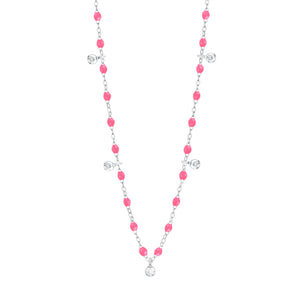Gigi Clozeau - Gigi Supreme Classic 5 Diamond Necklace, Pink, White Gold, 17.7"