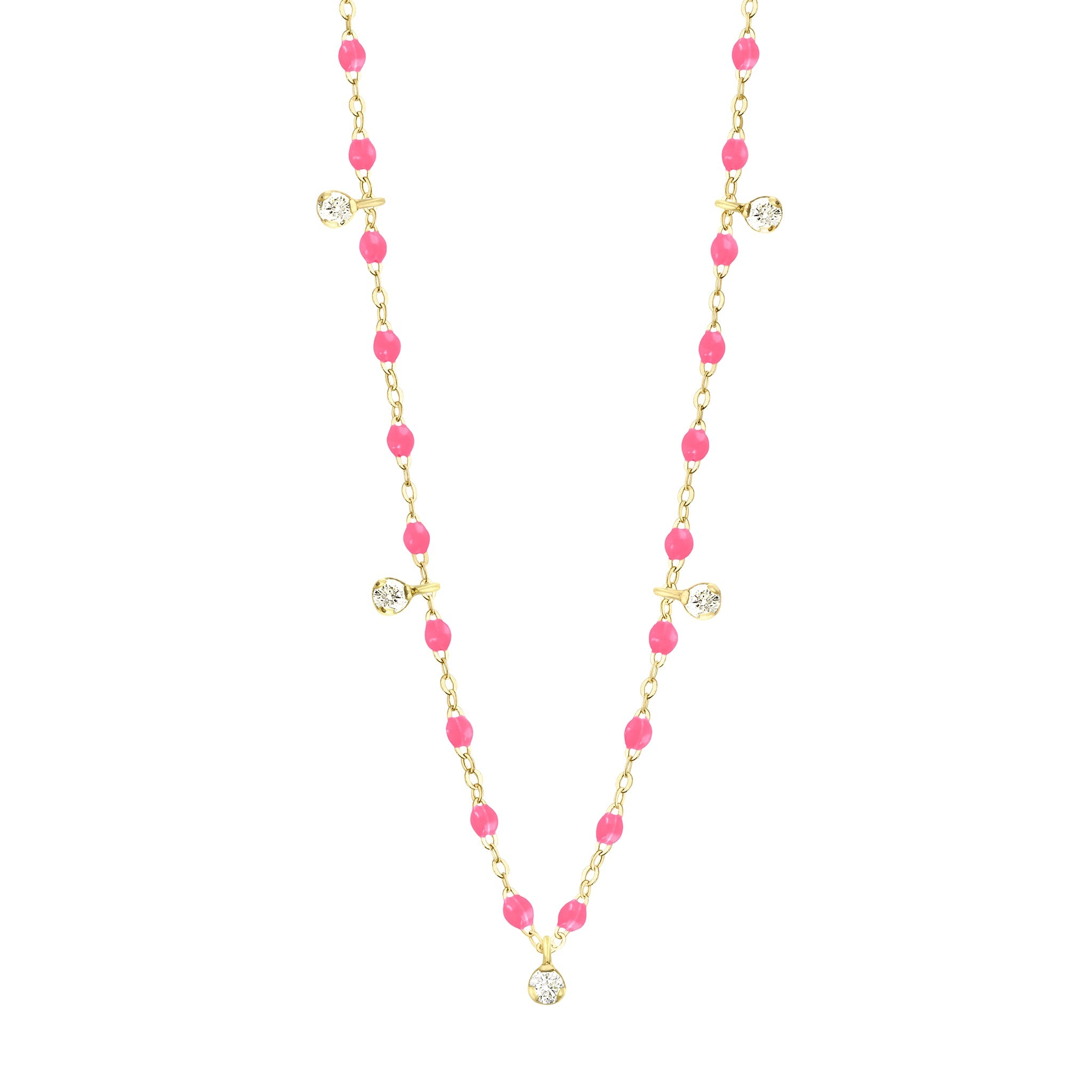 Gigi Clozeau - Gigi Supreme Classic 5 Diamond Necklace, Pink, Yellow Gold, 17.7"