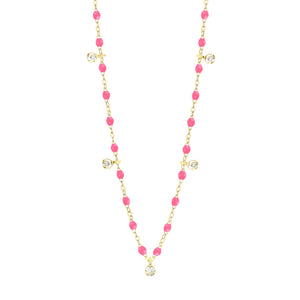 Gigi Clozeau - Gigi Supreme Classic 5 Diamond Necklace, Pink, Yellow Gold, 17.7"