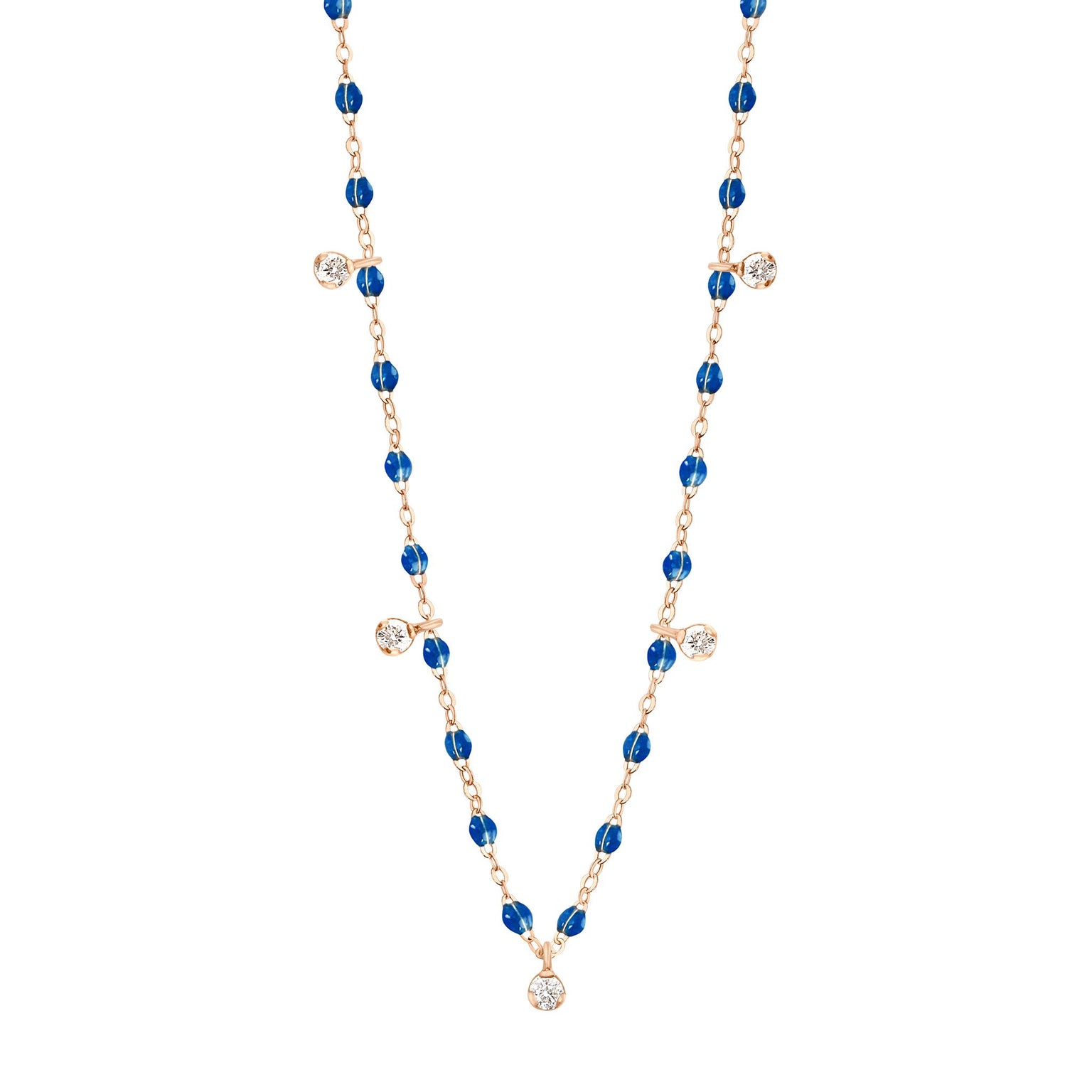 Gigi Clozeau - Gigi Supreme Classic 5 Diamond Necklace, Sapphire, Rose Gold, 17.7"