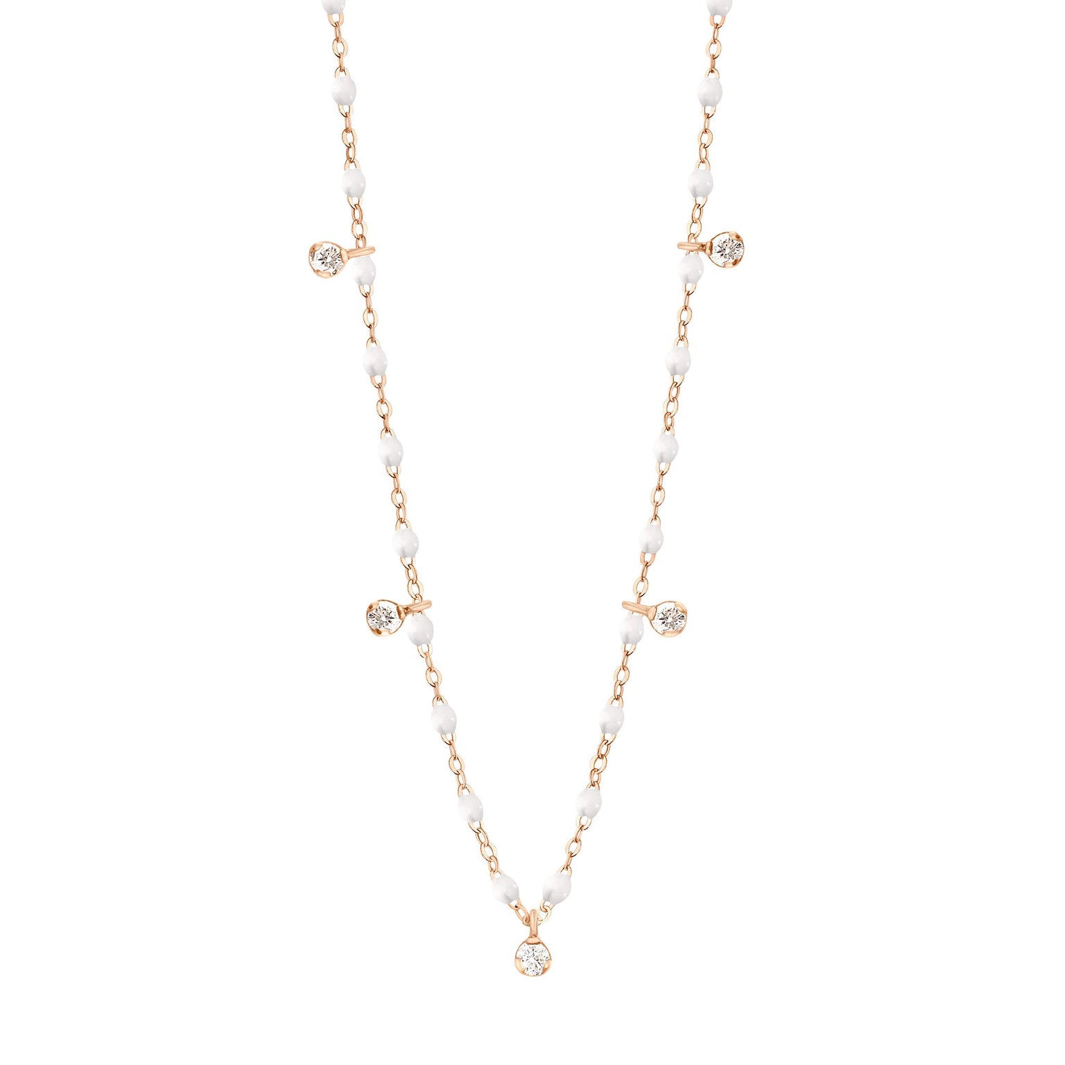 Gigi Clozeau - Gigi Supreme Classic 5 Diamond Necklace, White, Rose Gold, 17.7"