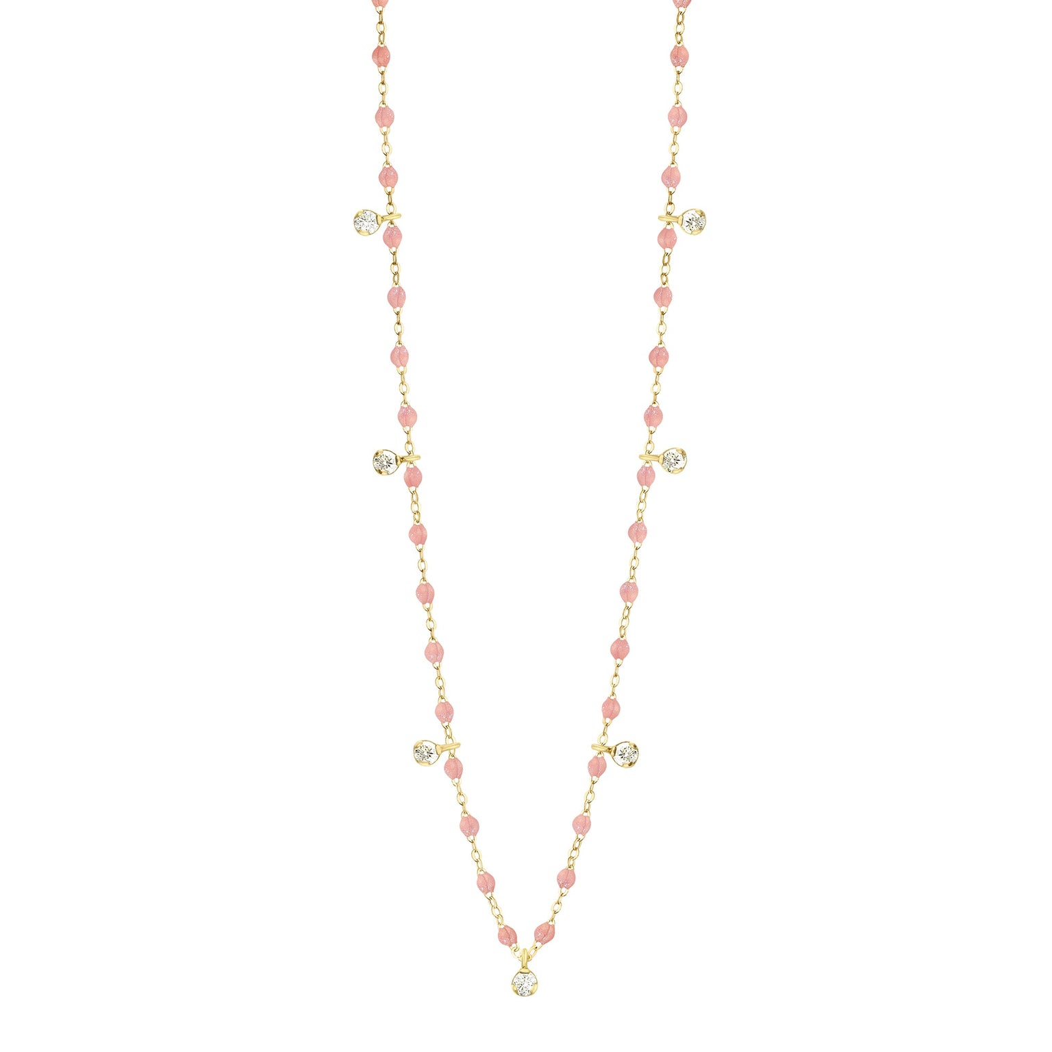 Gigi Clozeau - Gigi Supreme Classic 7 Diamond Necklace, Blush, Yellow Gold, 19.7"