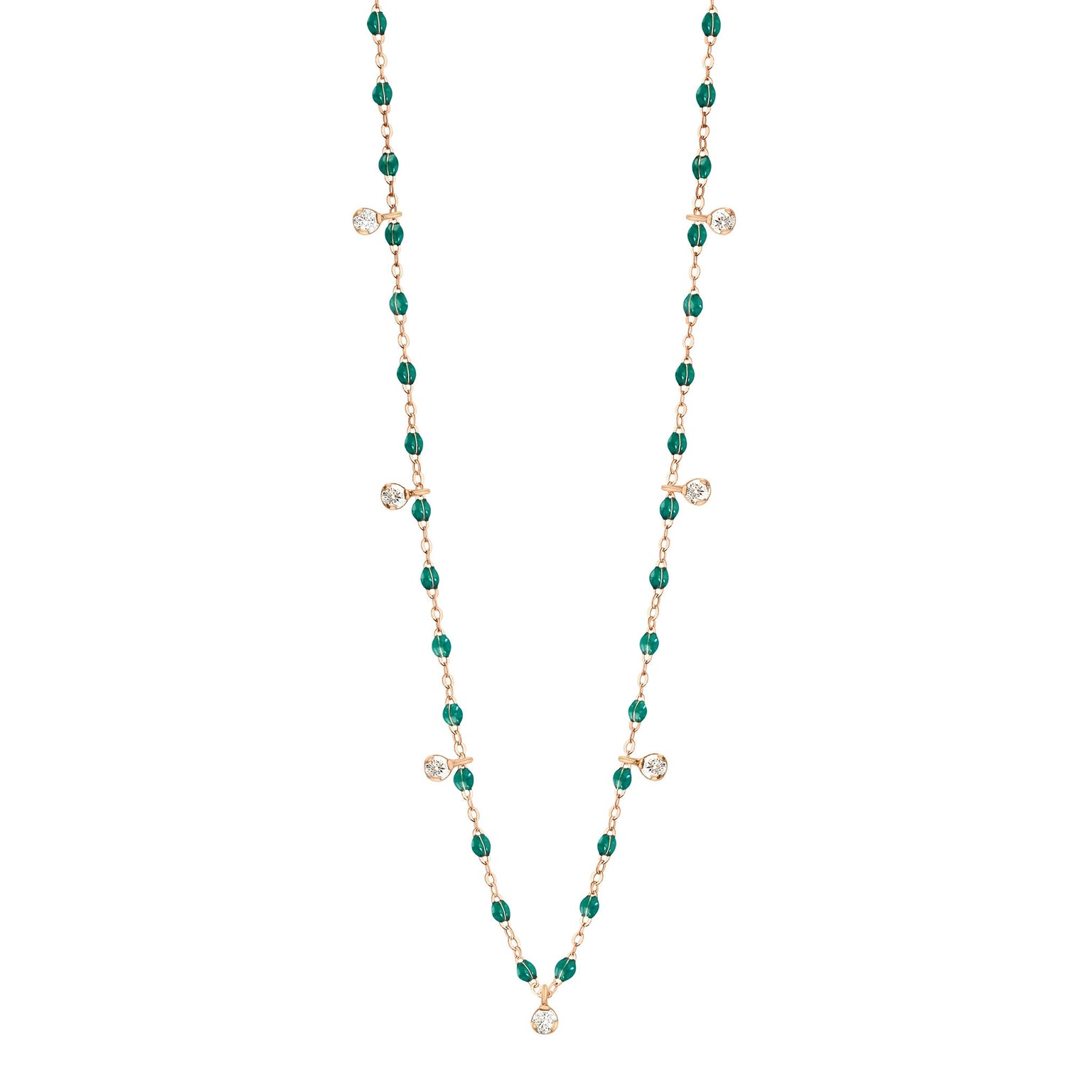 Gigi Clozeau - Gigi Supreme Classic 7 Diamond Necklace, Emerald, Rose Gold, 19.7"