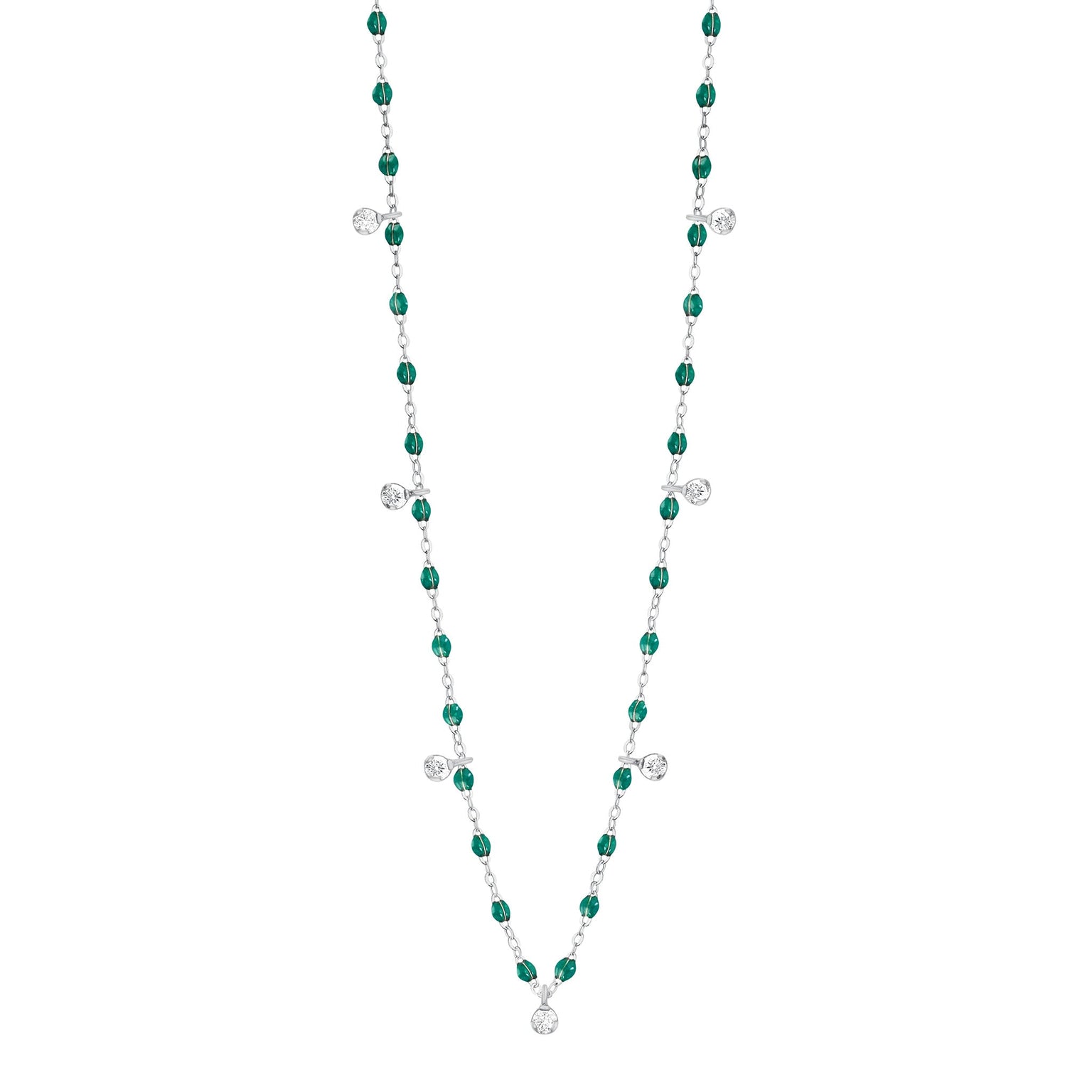 Gigi Clozeau - Gigi Supreme Classic 7 Diamond Necklace, Emerald, White Gold, 19.7"