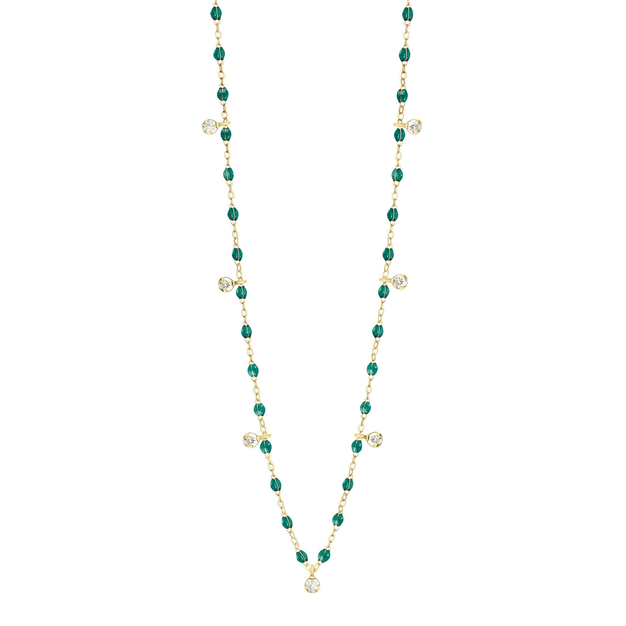 Gigi Clozeau - Gigi Supreme Classic 7 Diamond Necklace, Emerald, Yellow Gold, 19.7"