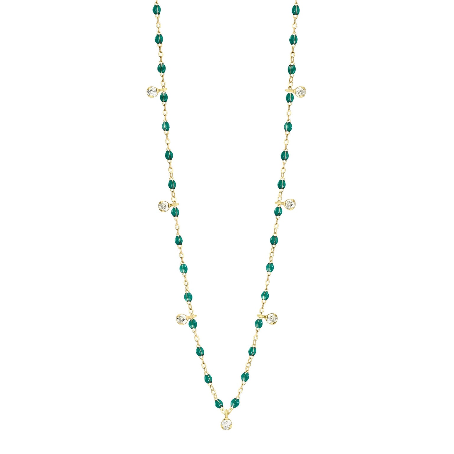 Gigi Clozeau - Gigi Supreme Classic 7 Diamond Necklace, Emerald, Yellow Gold, 19.7"
