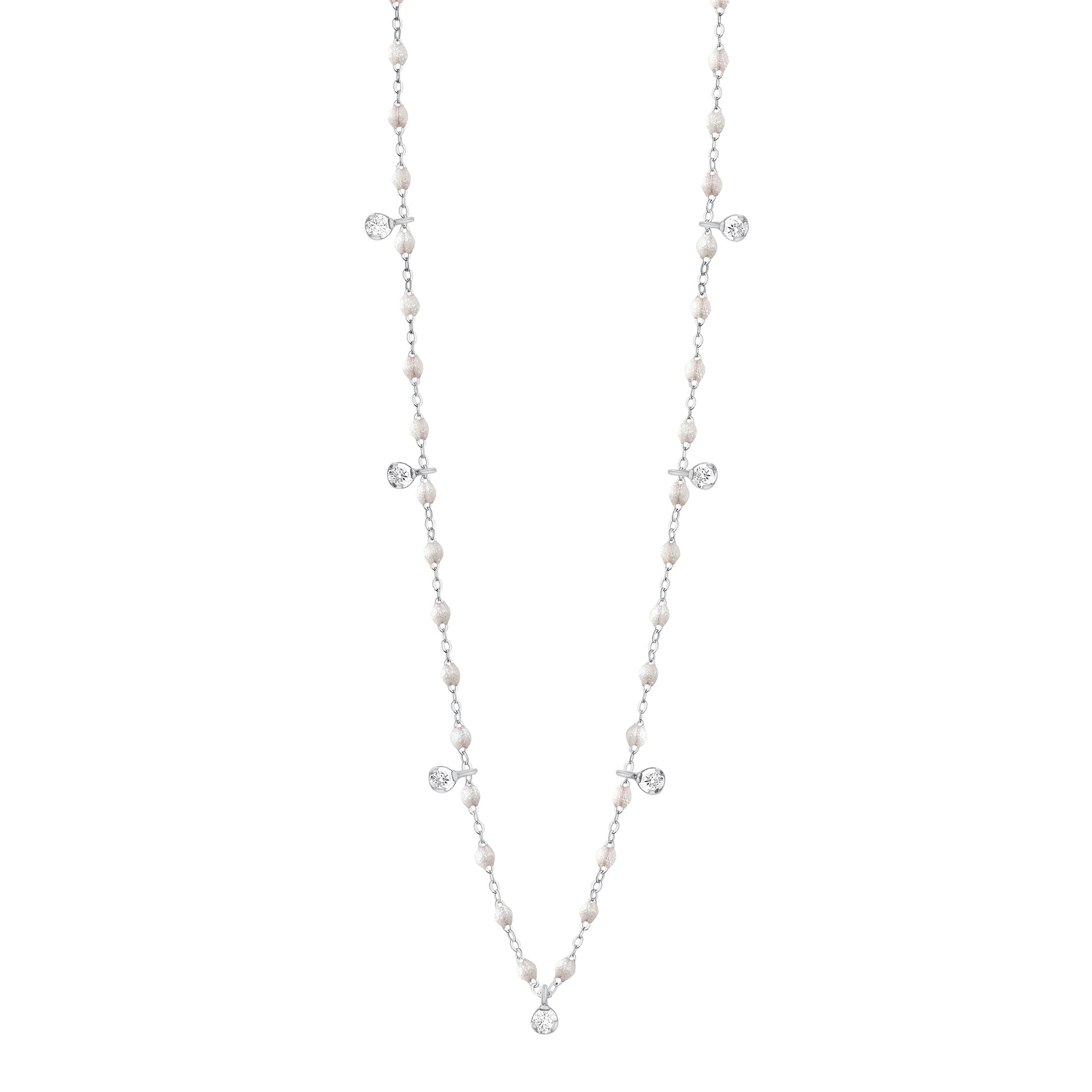 Gigi Clozeau - Gigi Supreme Classic 7 Diamond Necklace, Opal, White Gold, 19.7"