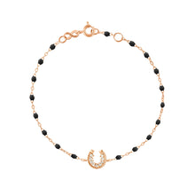 Gigi Clozeau - Horseshoe Diamond Black bracelet, Rose Gold, 6.7"
