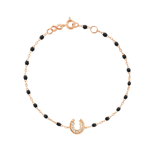 Gigi Clozeau - Horseshoe Diamond Black bracelet, Rose Gold, 6.7
