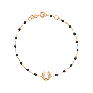 Gigi Clozeau - Horseshoe Diamond Black bracelet, Rose Gold, 6.7"