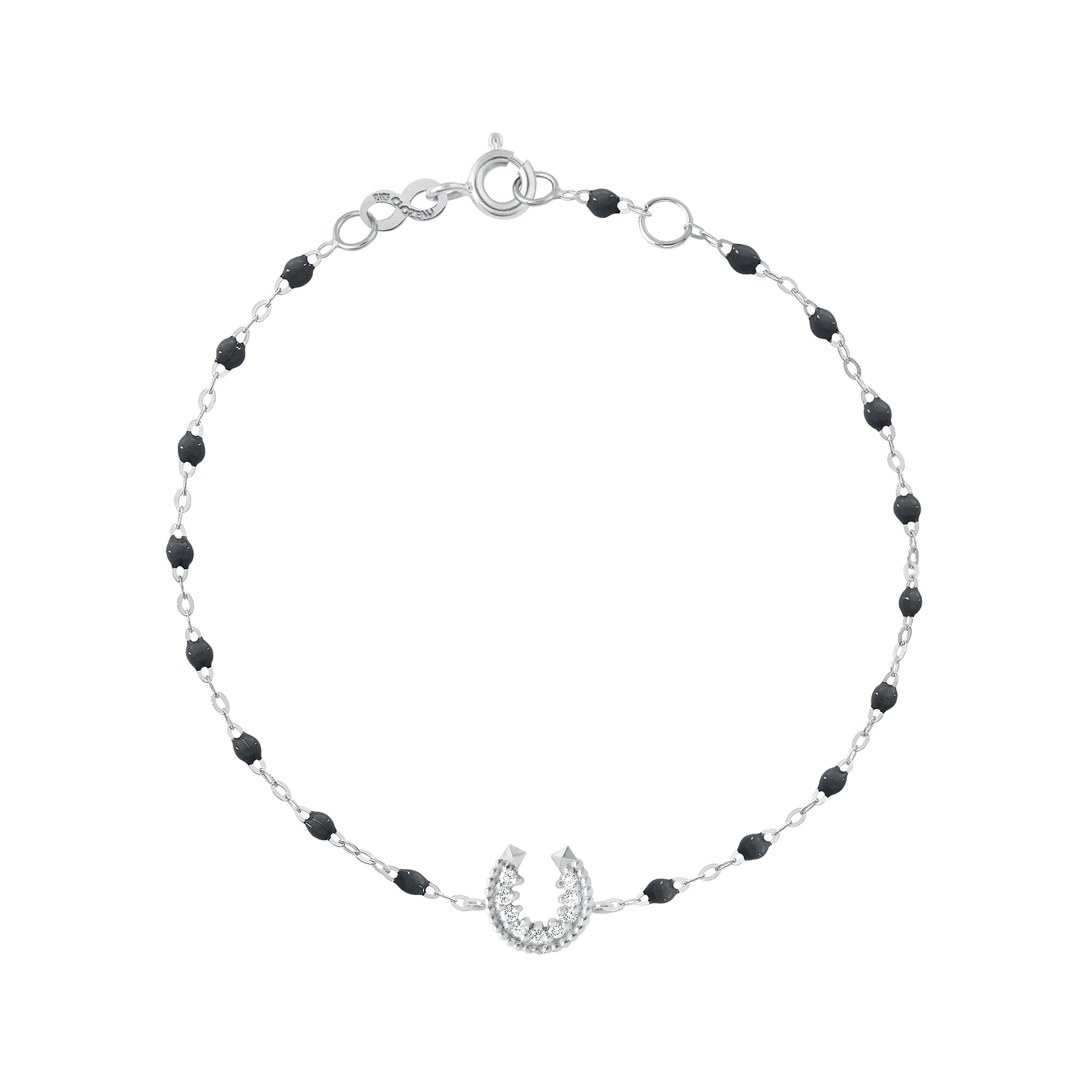 Gigi Clozeau - Horseshoe Diamond Black bracelet, White Gold, 6.7"
