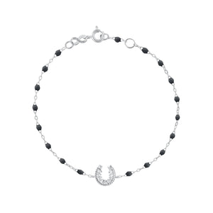 Gigi Clozeau - Horseshoe Diamond Black bracelet, White Gold, 6.7"