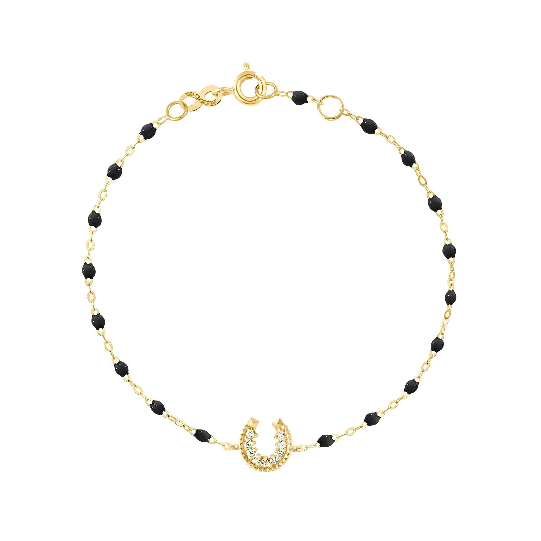Gigi Clozeau - Horseshoe Diamond Black bracelet, Yellow Gold, 6.7"