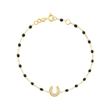 Gigi Clozeau - Horseshoe Diamond Black bracelet, Yellow Gold, 6.7"