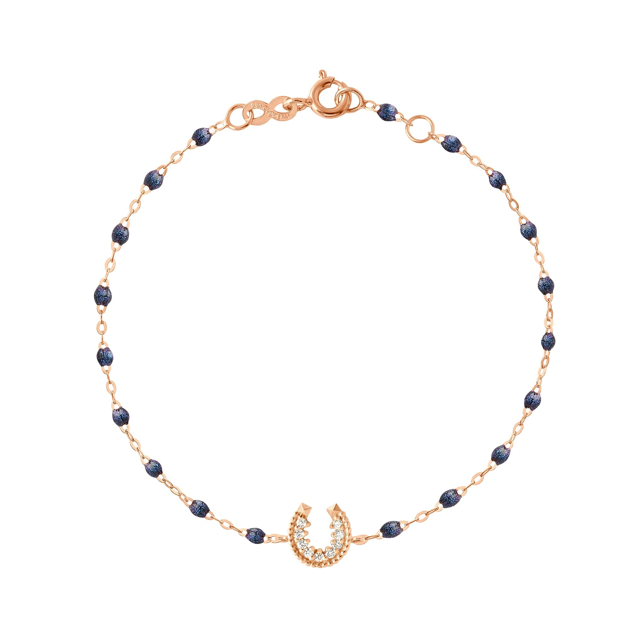 Gigi Clozeau - Horseshoe Diamond Midnight bracelet, Rose Gold, 6.7"