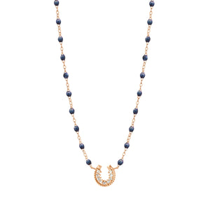 Gigi Clozeau - Horseshoe Diamond Midnight necklace, Rose Gold, 16.5"