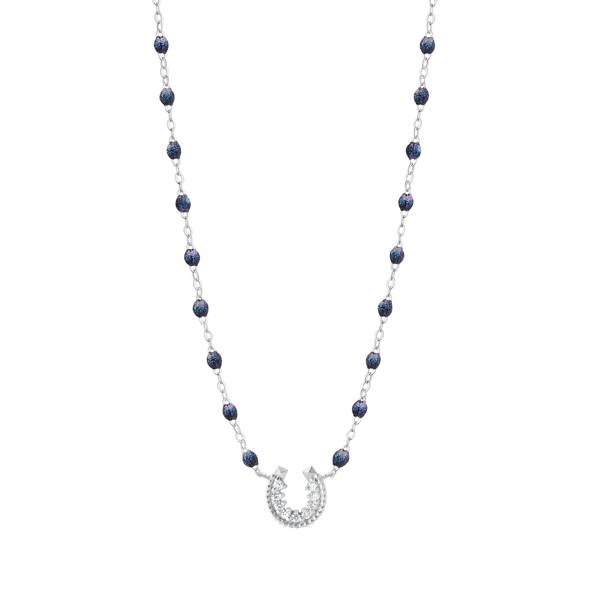 Horseshoe Diamond Midnight necklace, White Gold, 16.5