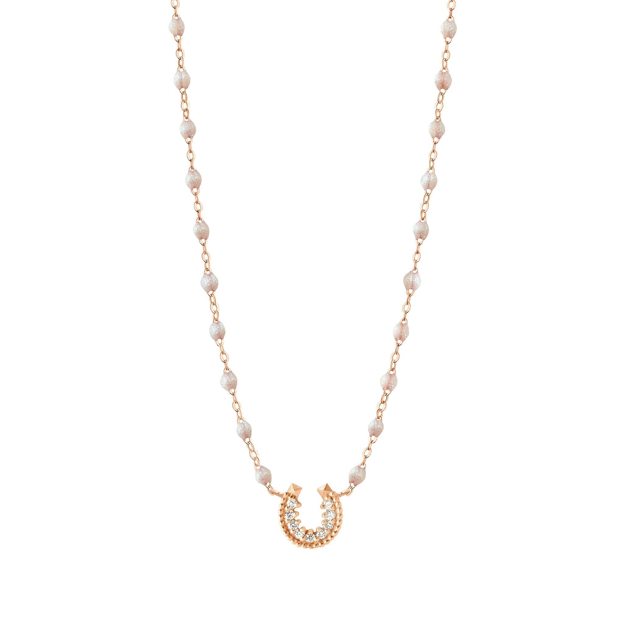 Gigi Clozeau - Horseshoe Diamond Opal Necklace, Rose Gold, 16.5"