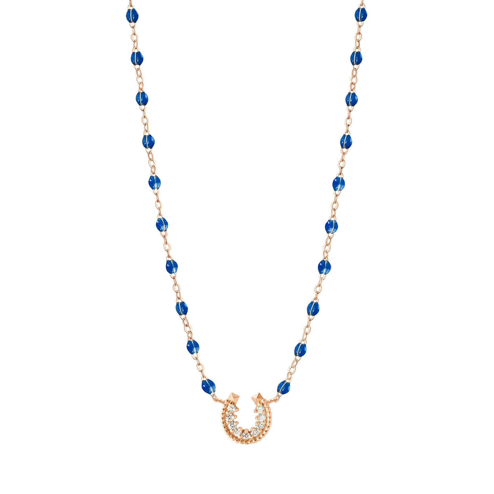 Gigi Clozeau - Horseshoe Diamond Sapphire necklace, Rose Gold, 16.5"