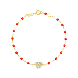Gigi Clozeau - In Love Diamond Bracelet, Coral, Yellow Gold, 6.7"