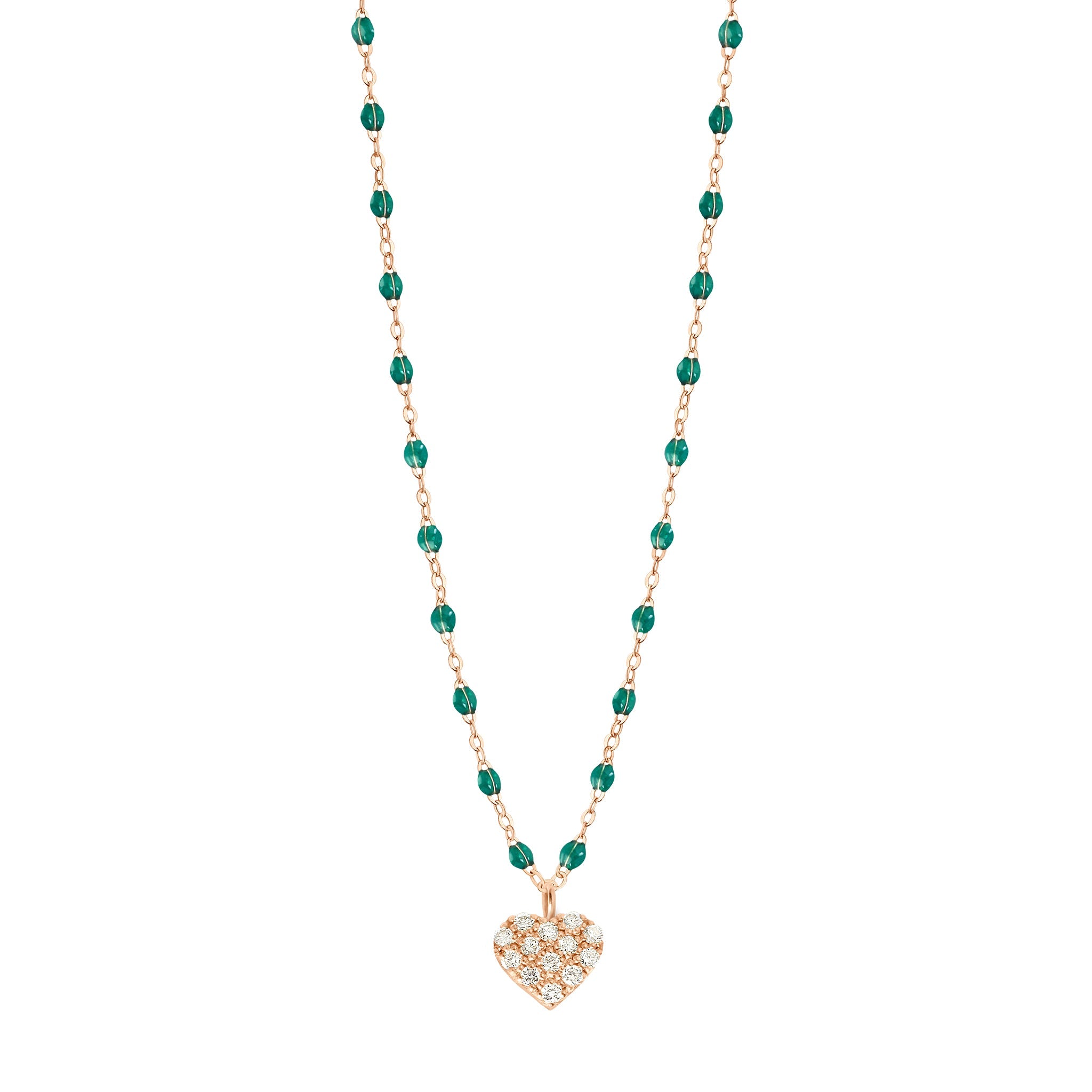 Gigi Clozeau - In Love Diamond Necklace, Emerald, Rose Gold, 16.5"