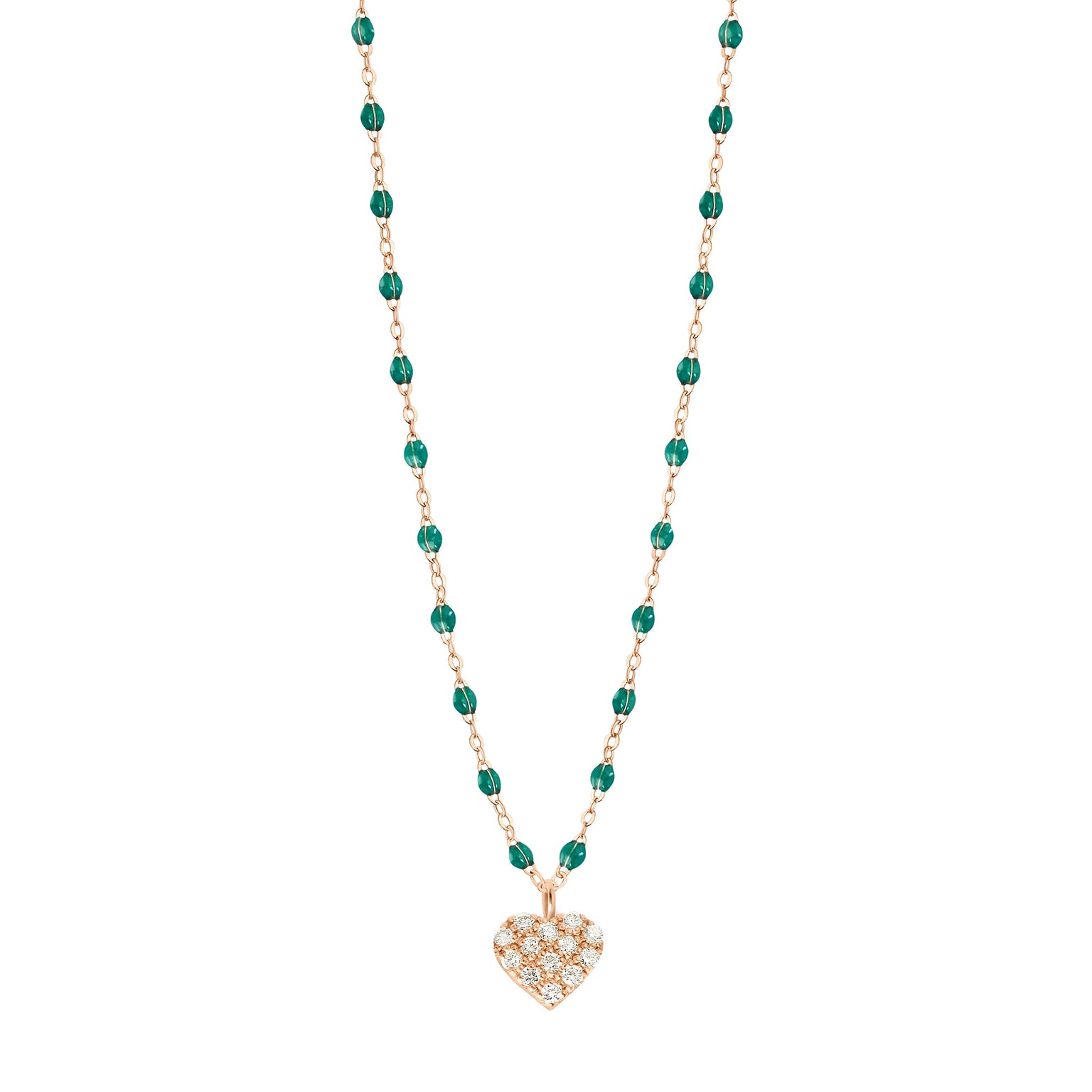 Gigi Clozeau - In Love Diamond Necklace, Emerald, Rose Gold, 16.5"