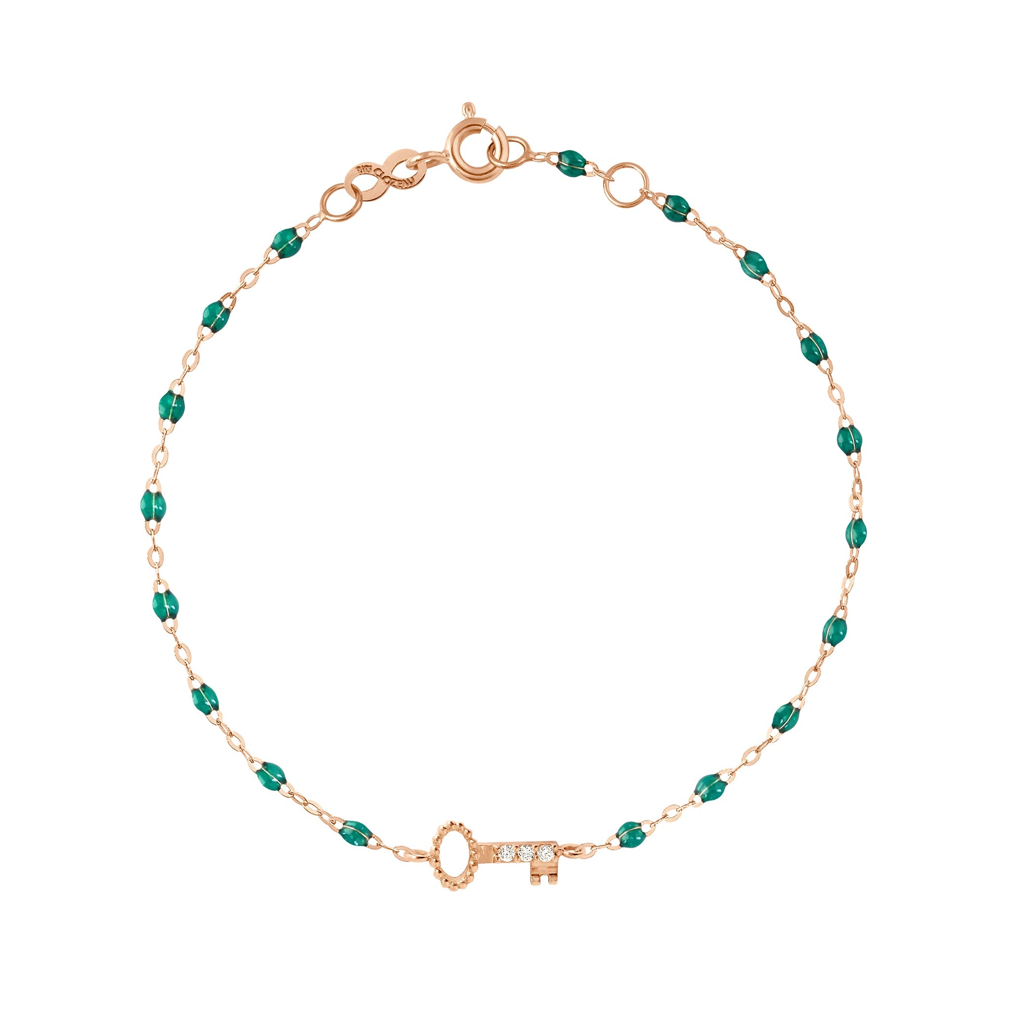 Gigi Clozeau - Key Diamond Emerald Bracelet, Rose Gold, 6.7"