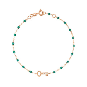 Gigi Clozeau - Key Diamond Emerald Bracelet, Rose Gold, 6.7"
