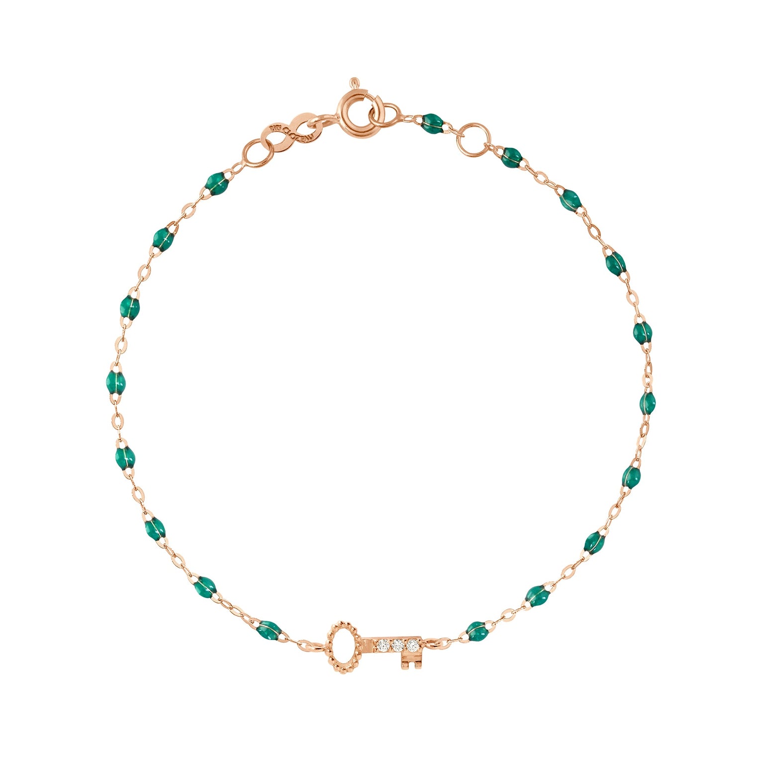 Gigi Clozeau - Key Diamond Emerald Bracelet, Rose Gold, 6.7"