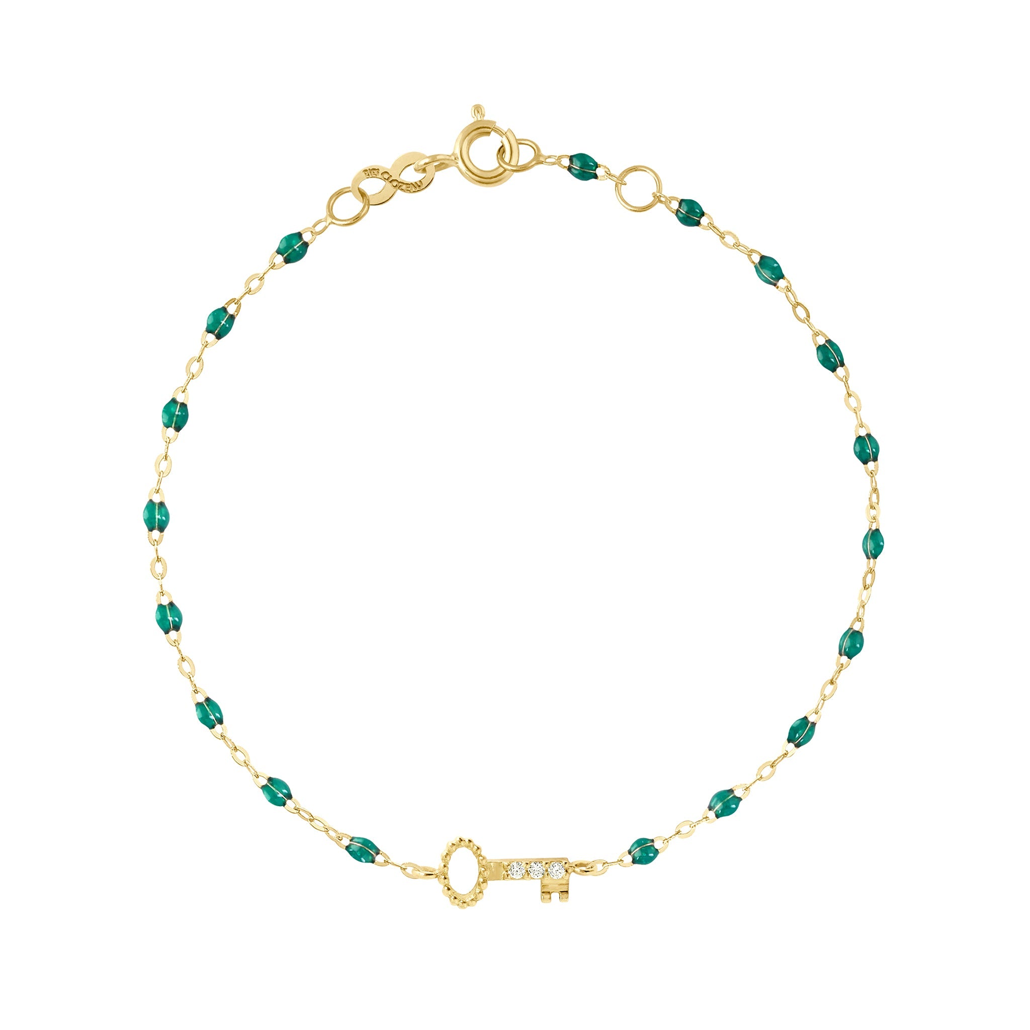 Gigi Clozeau - Key Diamond Emerald Bracelet, Yellow Gold, 6.7"