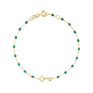 Gigi Clozeau - Key Diamond Emerald Bracelet, Yellow Gold, 6.7"