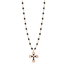 Gigi Clozeau - Lace Cross Diamond Necklace, Black, Rose Gold, 16.5"