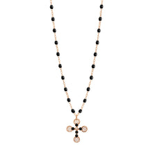 Gigi Clozeau - Lace Cross Diamond Necklace, Black, Rose Gold, 16.5"