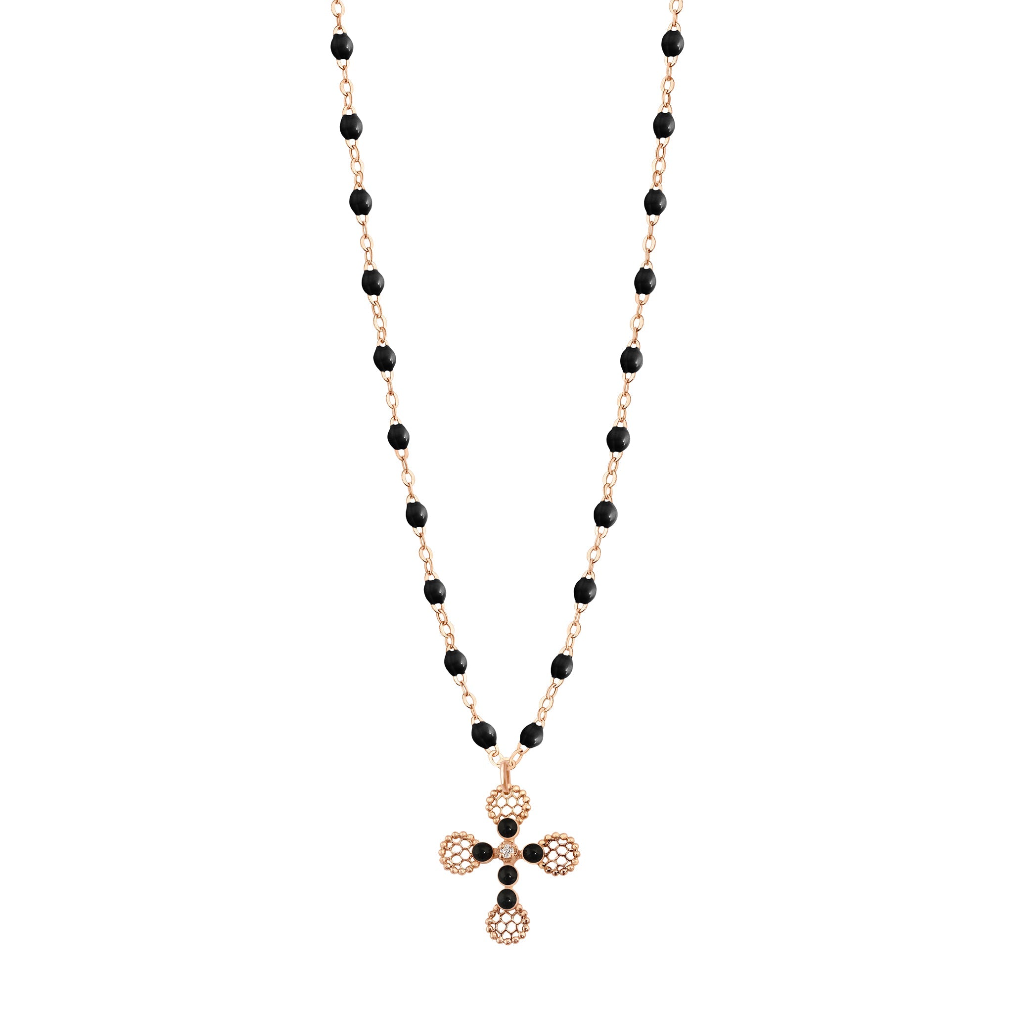 Black Cross Pendant Beaded Necklace - Gothic Accessory | Minga London