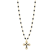 Gigi Clozeau - Lace Cross Diamond Necklace, Black, Yellow Gold, 16.5"