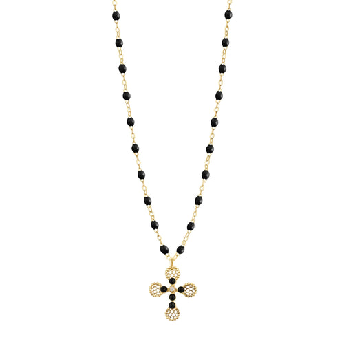 Gigi Clozeau - Lace Cross Diamond Necklace, Black, Yellow Gold, 16.5