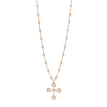 Gigi Clozeau - Lace Cross Diamond Necklace, Opal, Rose Gold, 16.5"