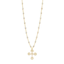 Gigi Clozeau - Lace Cross Diamond Necklace, Opal, Yellow Gold, 16.5"