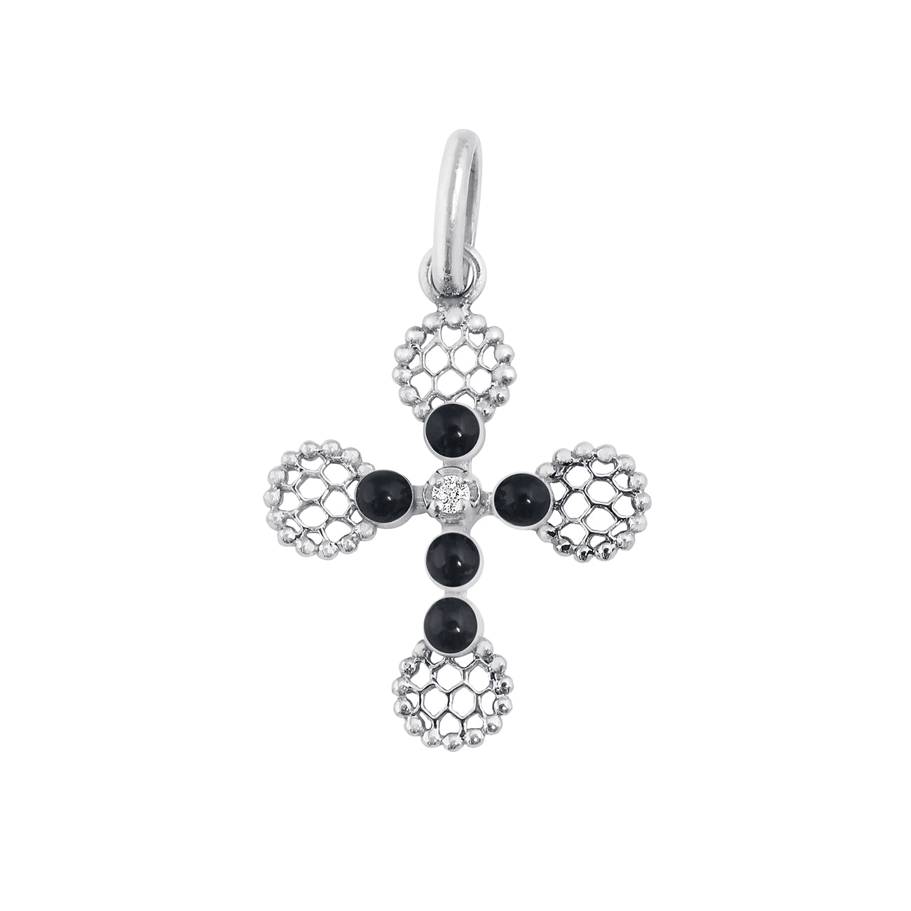Gigi Clozeau - Lace Cross Diamond Pendant, Black, White Gold
