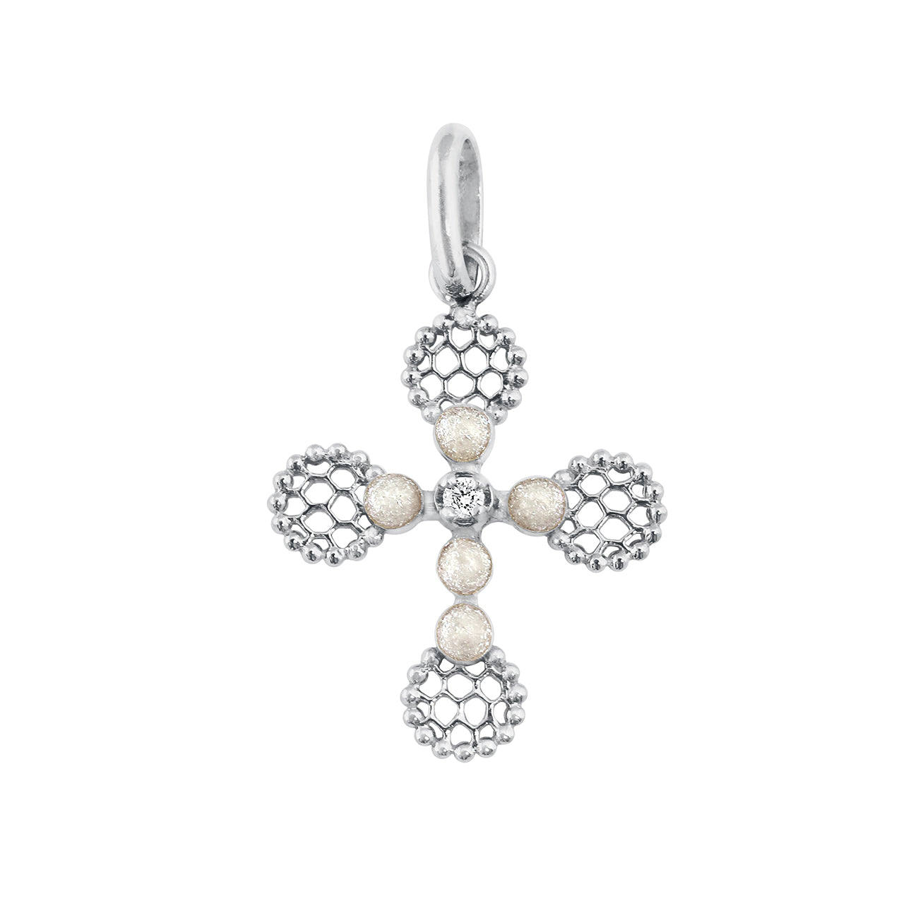 Gigi Clozeau - Lace Cross Diamond Pendant, Opal, White Gold
