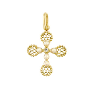 Gigi Clozeau - Lace Cross Diamond Pendant, Opal, Yellow Gold