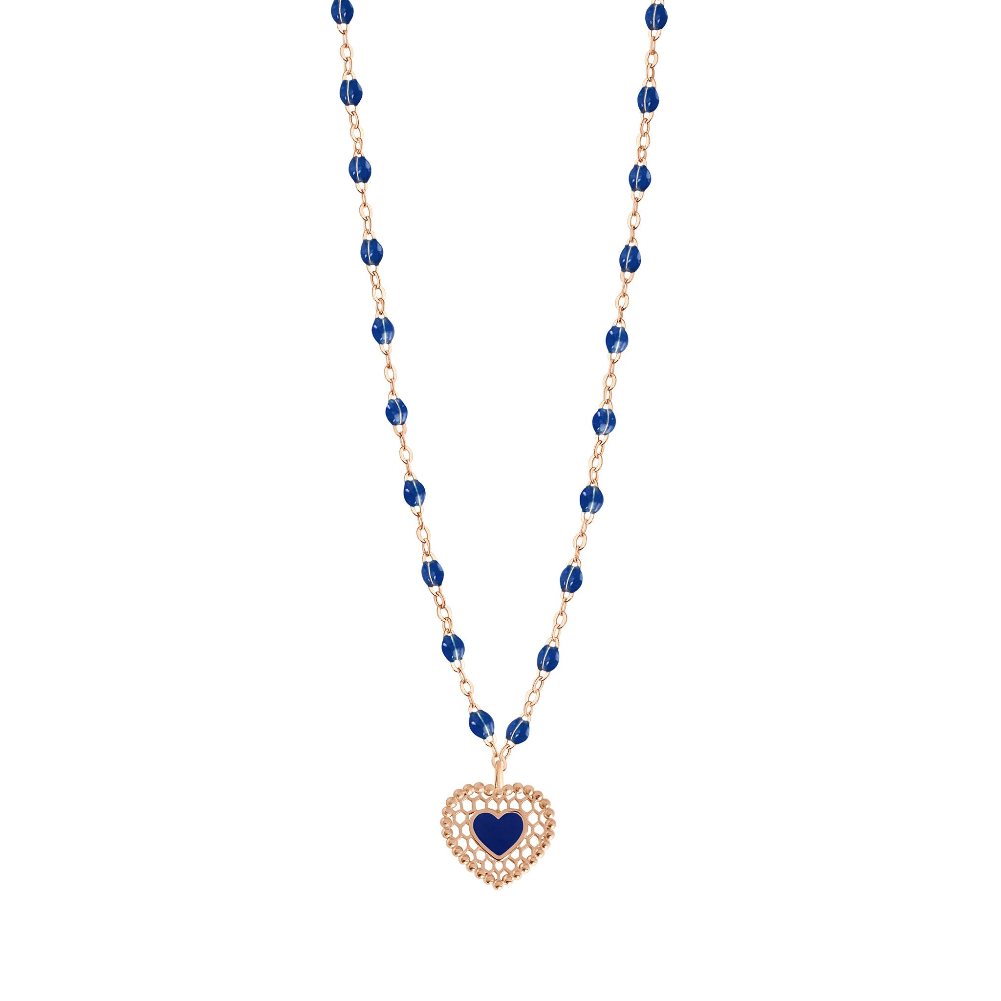 Gigi Clozeau - Lapis Lace Heart Necklace, Rose Gold, 16.5"
