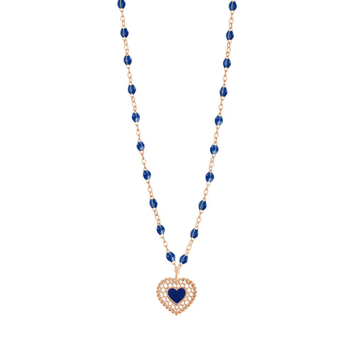 Gigi Clozeau - Lapis Lace Heart Necklace, Rose Gold, 16.5