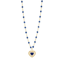 Gigi Clozeau - Lapis Lace Heart Necklace, Yellow Gold, 16.5"