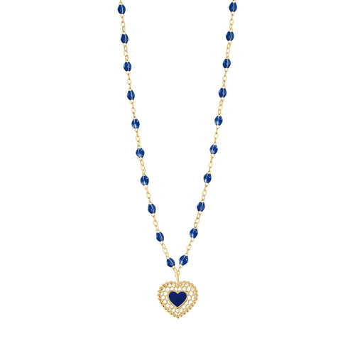 Lapis Lace Heart Necklace, Yellow Gold, 16.5