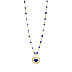 Gigi Clozeau - Lapis Lace Heart Necklace, Yellow Gold, 16.5"