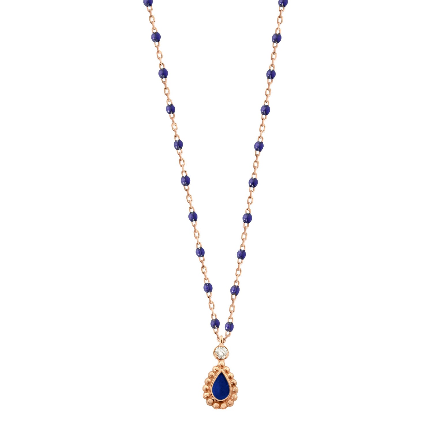Gigi Clozeau - Lapis Mini Lucky Cashmere Necklace, Rose Gold, 16.5"